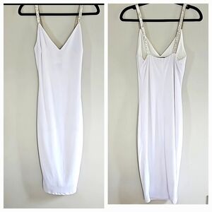 NWT Day & Night Women's White Slip Midi Dress with Rhinestones Straps Size S
